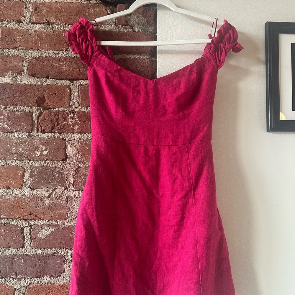 Abercrombie Linen Hot Pink Dress with Ruffled Straps